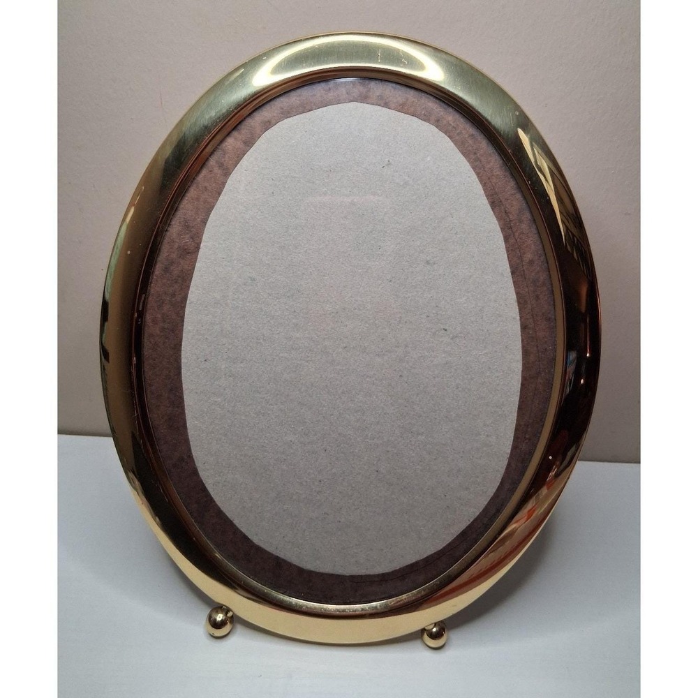 Vintage Gold Tone Oval Picture Frame Korea Tabletop Easel Wall Hanging 9.5 x 7.2